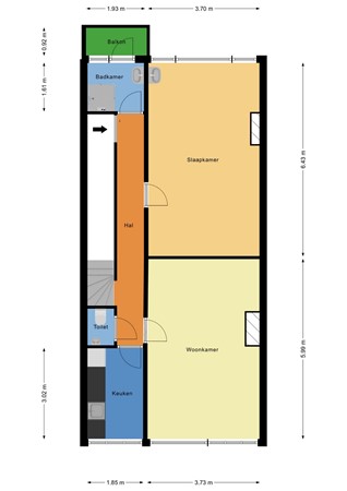 Floorplan - Schieweg 224c3, 3038 BP Rotterdam